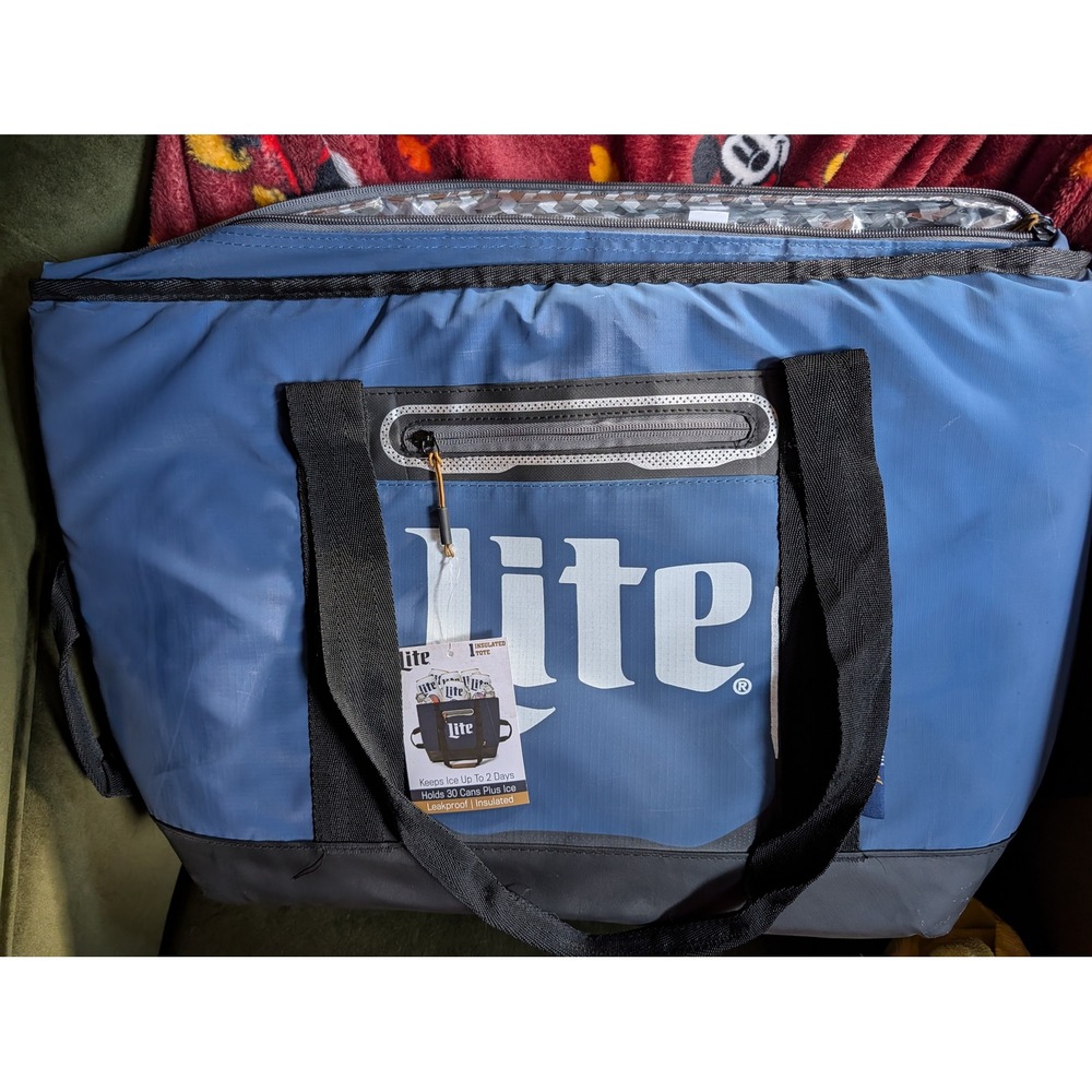 Miller Lite Insulated Cooler Tote Bag Blue NEW 30 Can Capacity Leakproof Beer